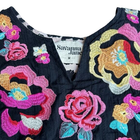 Savanna Jane Leopard Top Womens Size M Floral Embroidered Ruffled Multicolor - Picture 7 of 11